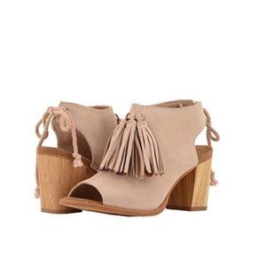 Toms Women's Elba Open Toe Tassel Sandal Pink Suede Block Heel Booties